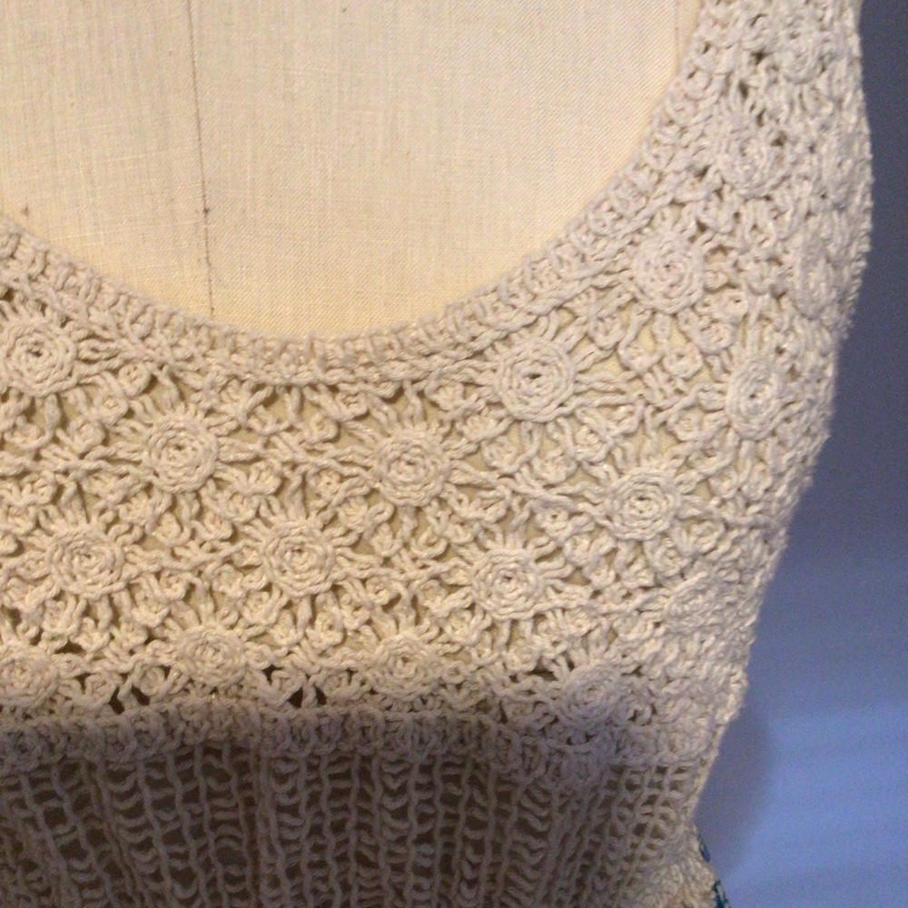 TAYLOR Crochet Bodice Maxi Dress Sz XS Blue Cream Floral pit t pit 15 length 54 - Picture 7 of 12